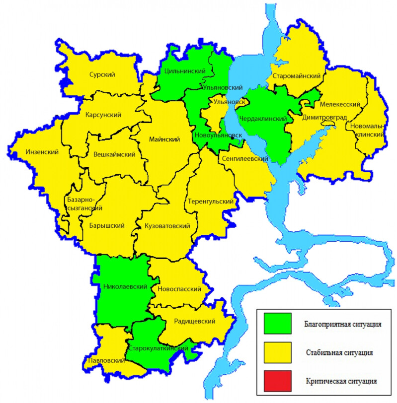 Карта ульяновской области с районами подробная